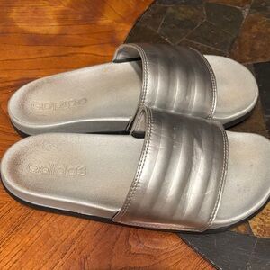 Adidas Metallic Silver Slides